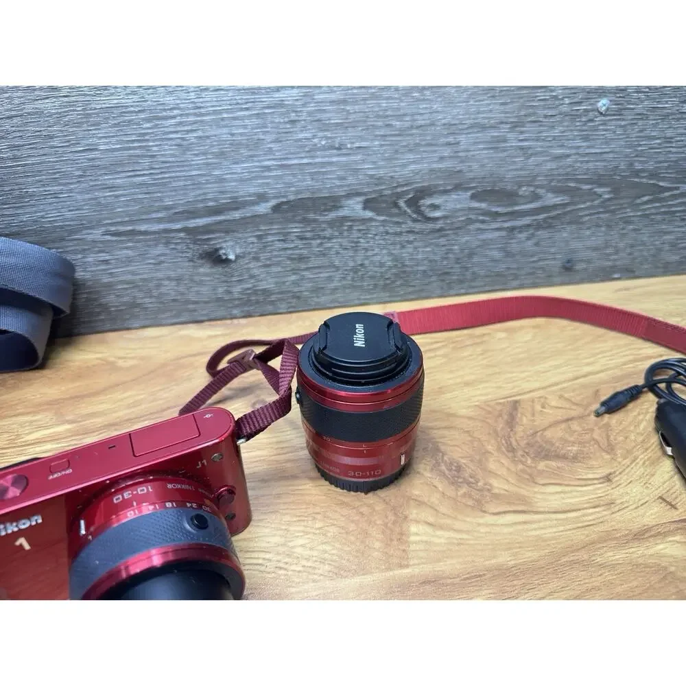 Nikon 1 J1 Mirrorless Camera Red Dual Lens Kit (10-30mm & 30-110mm) + Extras
